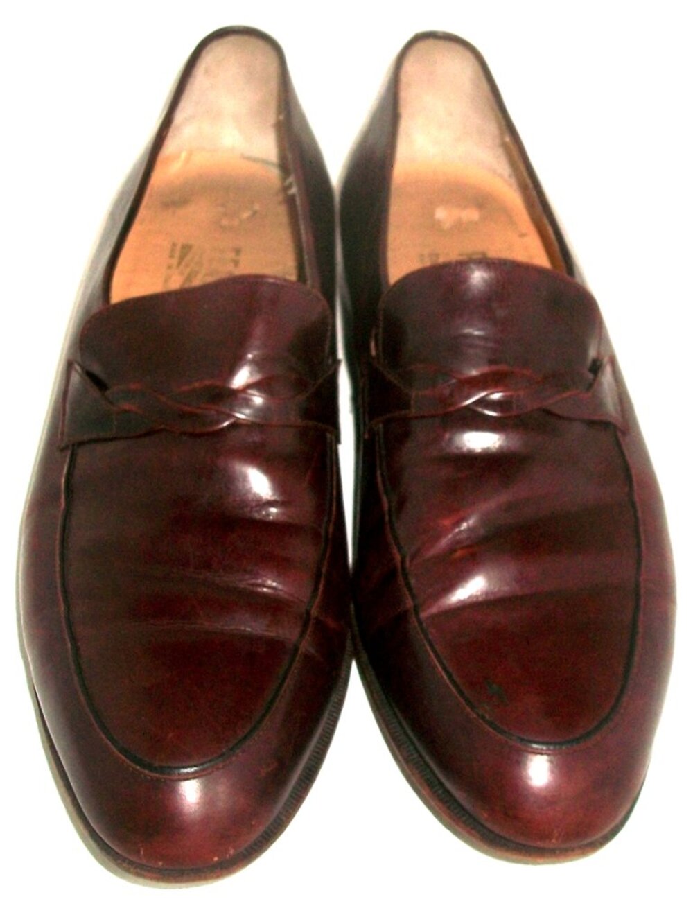 Salvatore Ferragamo Burgundy-Brown Leather Loafers w Braided Saddle Leather 9D